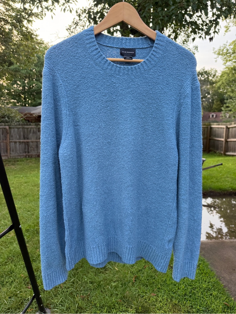 Club Monaco Mens Medium Blue Boucle Textured Knit Crewneck Sweater Wool Blend